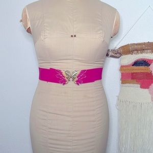 Barbiecore bright pink vintage 80’s elastic enameled butterfly belt